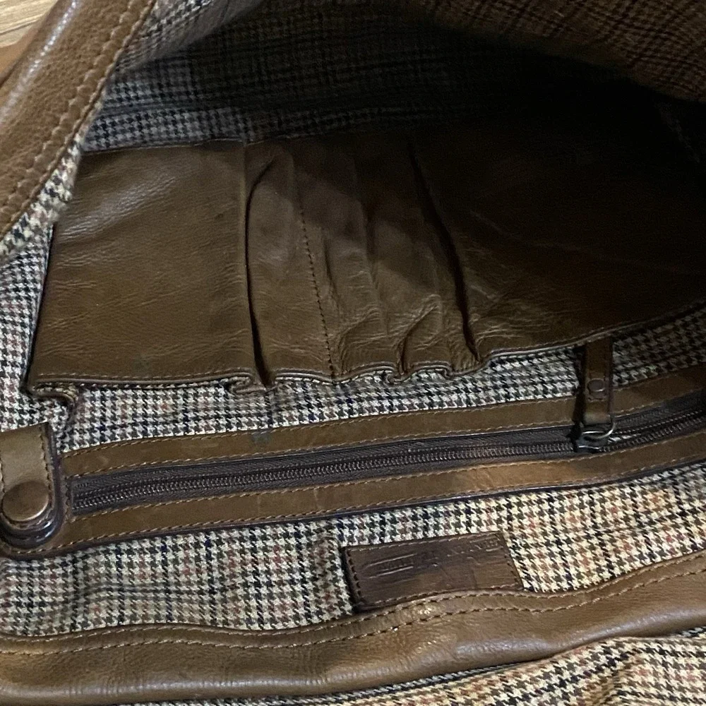 Fossil x JR leather Collab Oak‎ Tanned Messenger Bag Houndstooth Lined Large